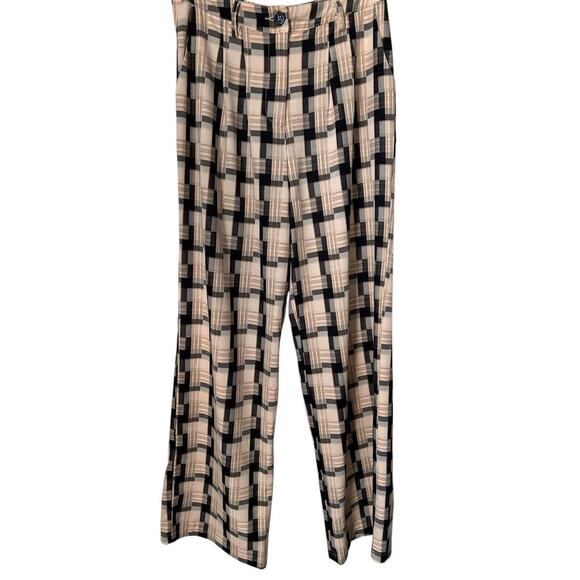 Pretty Garbage Pants Womens Size L Black Beige Checkered Plaid Wide Leg Boho - Picture 1 of 16